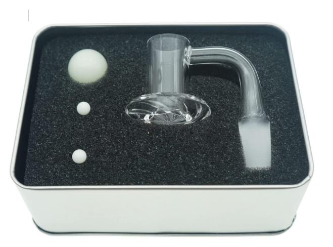 DPQBN017(SET) Metal box  20mm Quartz Banger Beveled Edge top Nail  with  2pcs 6mm Luminous Glowing  terp pearl quartz ball and 1pcs 20mm Luminous Glowing quartz ball cap in a metal box