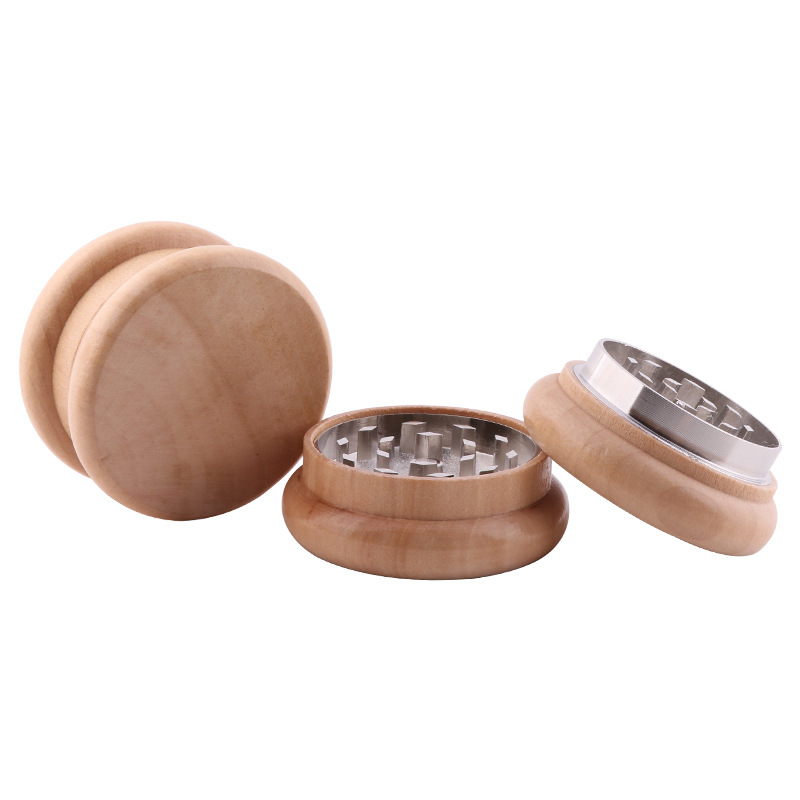 DPAG036 Wooden smoke grinder stock 55mm 2 layer zinc alloy flat tooth grinder