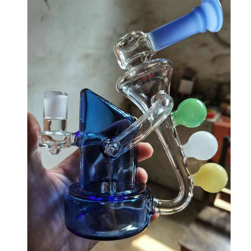 DPGWP030 8.3 inch colored recycler glass water pipe with  14mm funnel bowl