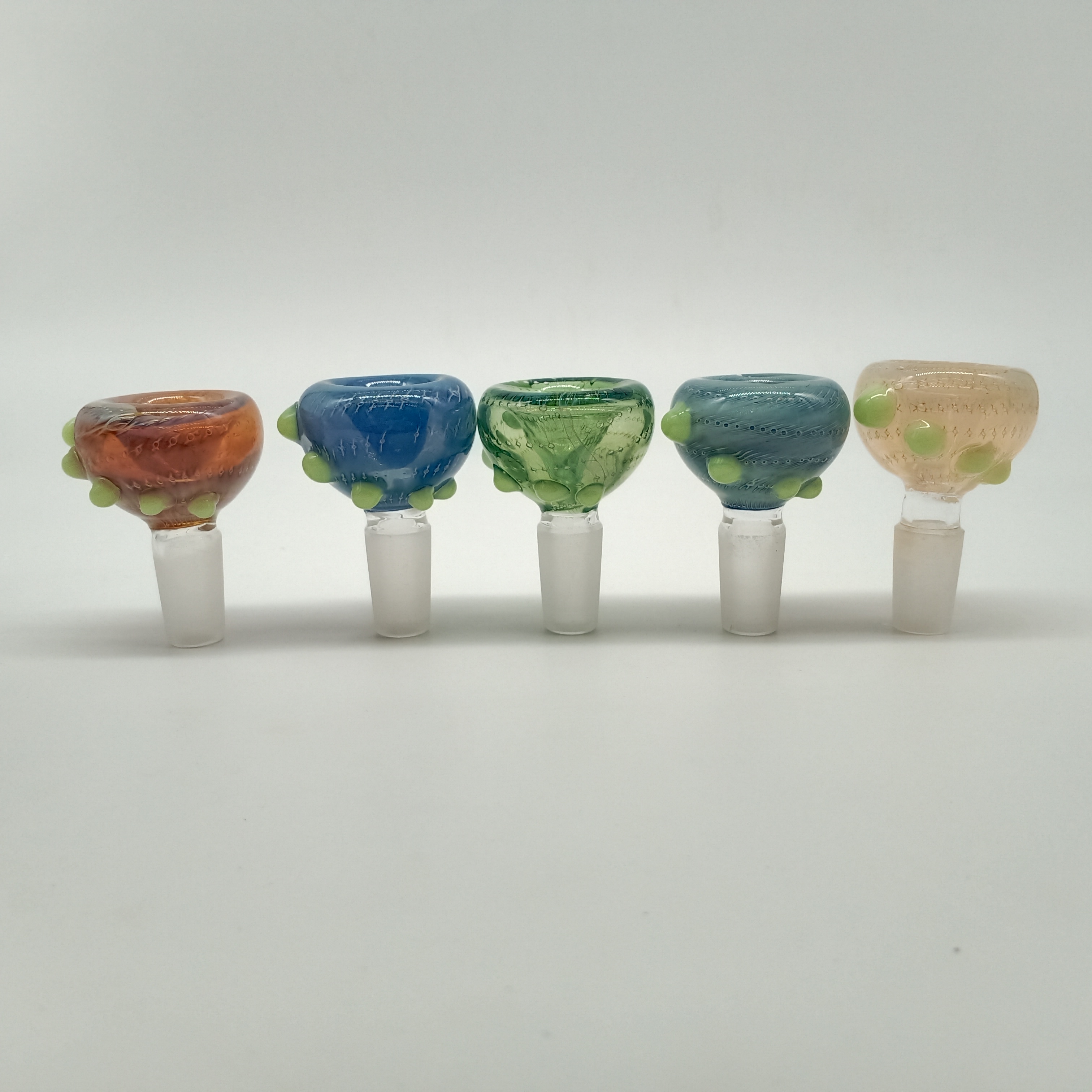 DPGB023 Thick Pyrex Glass Bowls with bubbles,3 colored marbles and silver fumed on the bowl,dia=28mm, H=62MM