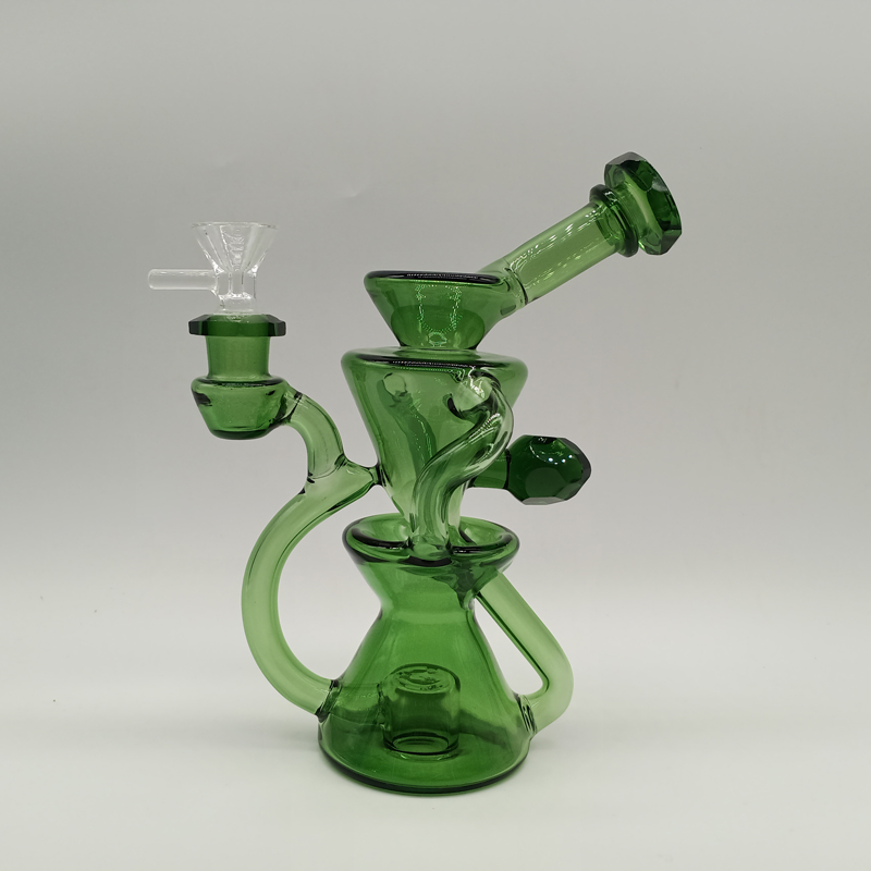 DPGWP036 9 inch colored recycler glass water pipe with 14mm bowl