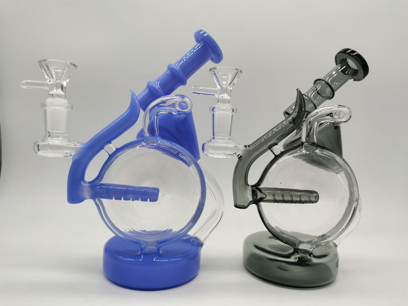 DPGWP034 6.3 inch colored recycler glass water pipe with  14mm funnel bowl