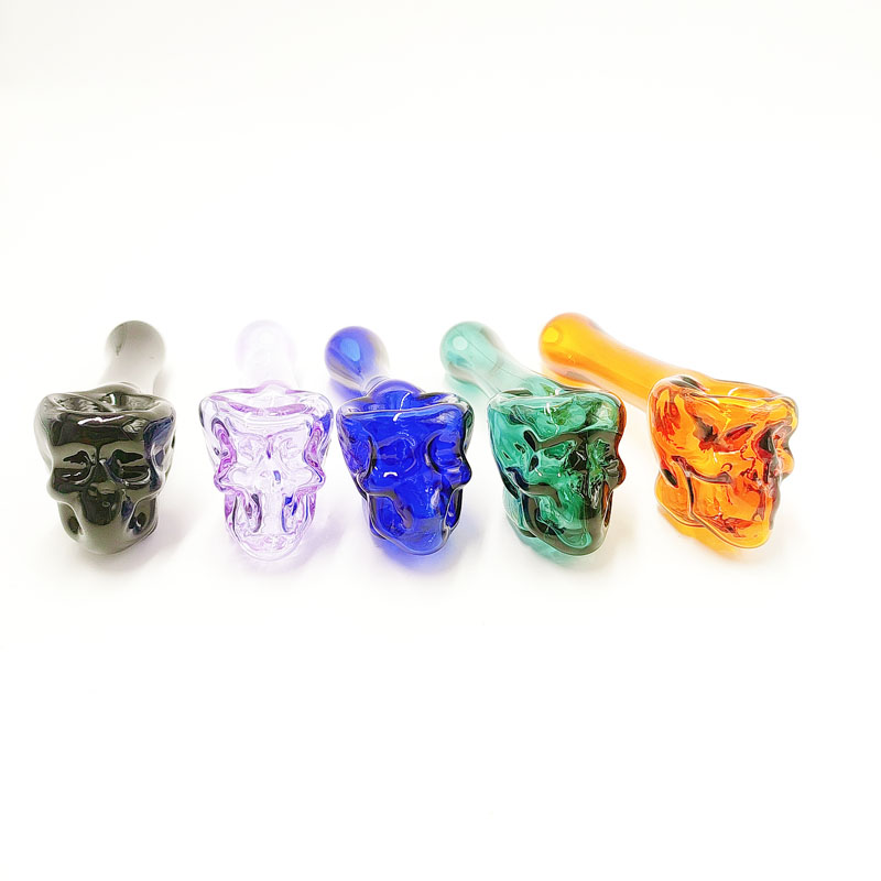 DPGH042 Smoking Accessories 4.0inch Pyrex Glass Oil Burner Tobacco Skull Dry Herb Hand Spoon Pipe