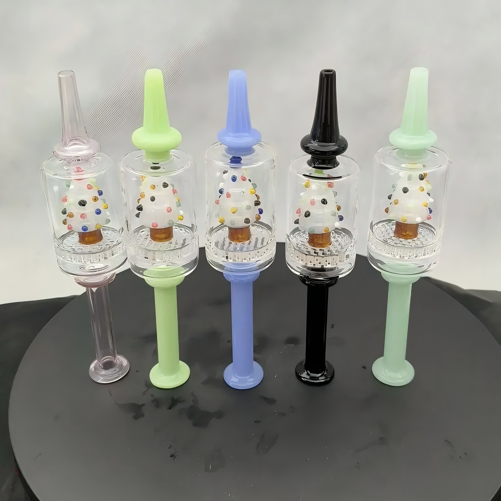 DPGHS140 Chrismas Tree Design 7.16 Inch Height Borosilicate Glass Nectar Collector Dab Straw